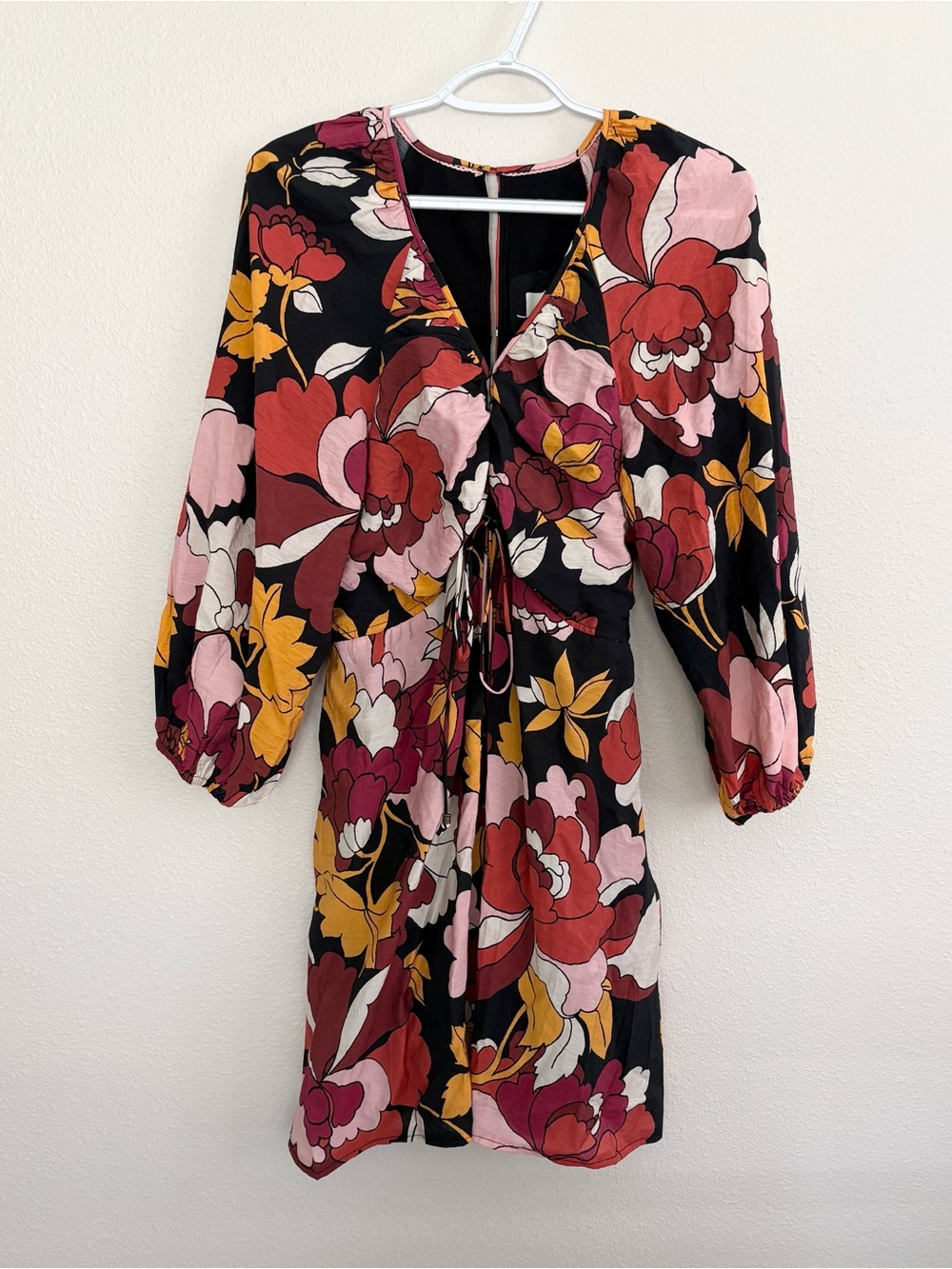 Maeve Anthropologie Retro Boho Floral Mini Long Sleeve Dress Size 8